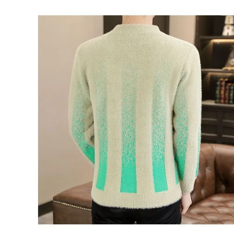 Half High Collar Sweater Men Middle High School Students Autumn Winter Thick Fashion Long Sleeve Pullover Knitted Bottom Tops
