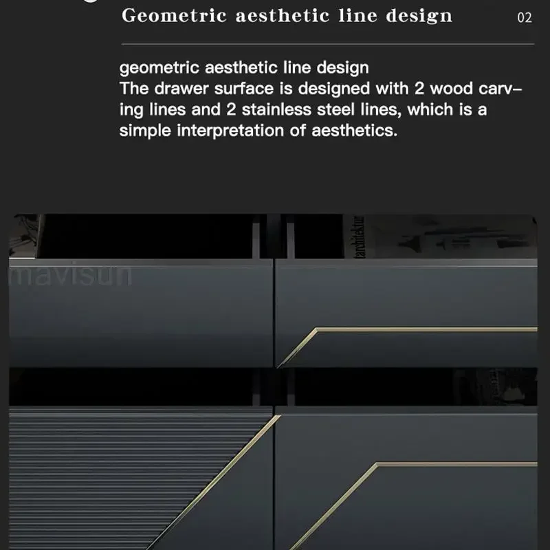 Black Kitchen Cabinet Decoration Simple Solid Wood Living Room Furniture Luxury Villa Large Capacity et Stainless Steel Leg
