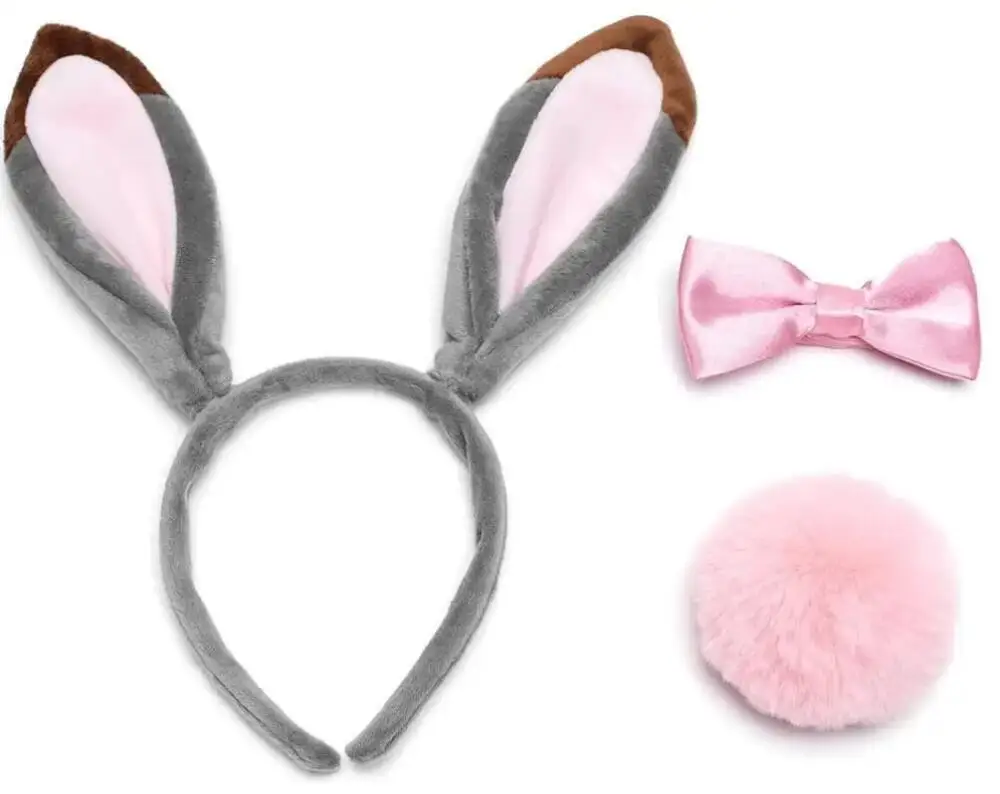 Bunny Girl Stirnband Cosplay Hasenohren Graue Plüsch-Ohrringe Kopfschmuck Biegbare Ohrringe Haarbänder Weihnachtsgeschenk Verkleidung – Detail 14