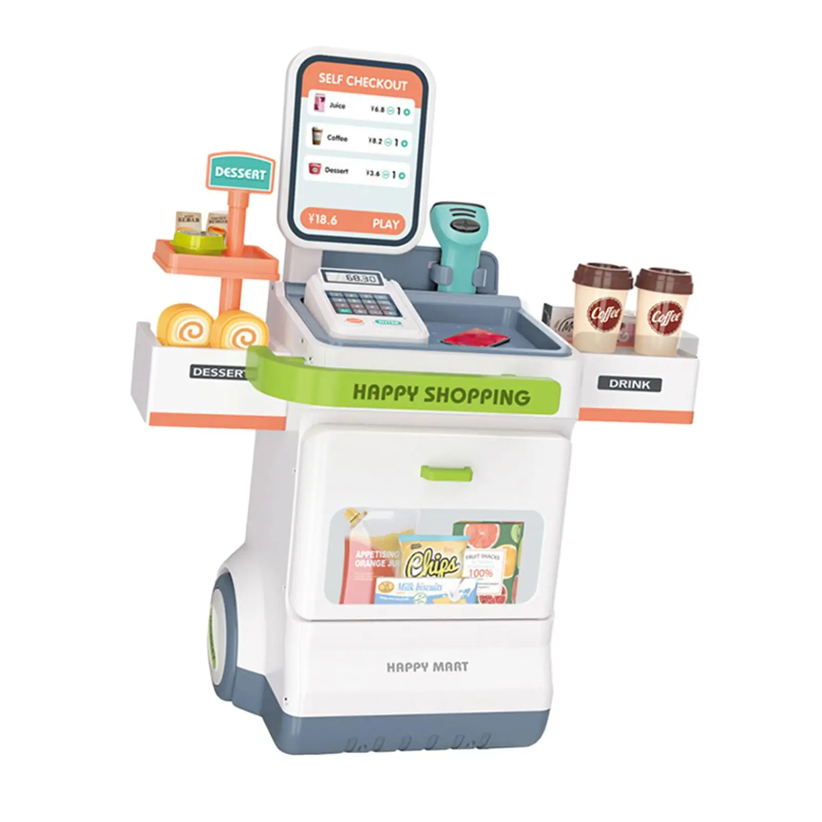 Kids Pretend Play Cash Register Toy with Calculator, Food Play Kids Valentines