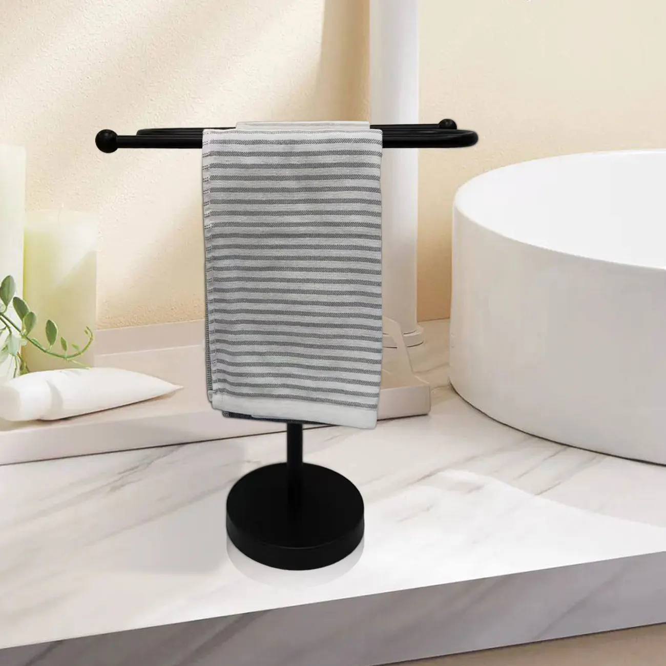 Black Desktop Towel Storage Ring Movable Free-Standing Hand Towel Holder Floor Standing Bath Stand