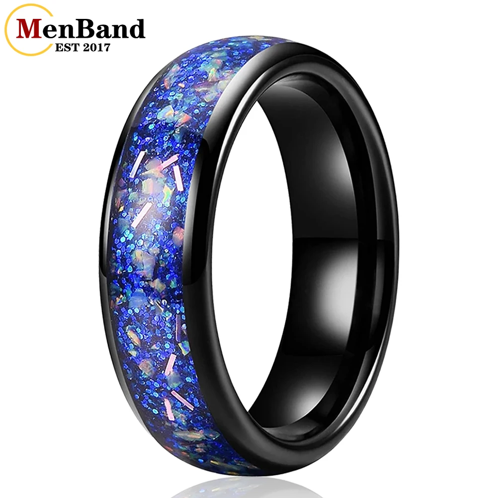 MenBand New Arrivals 6MM Men Women Tungsten Wedding Band Ring Blue Opal Inlay Domed Polished Fashion Gift Jewelry Comfort Fit itungsten 8mm 6mm 4mm men women tungsten wedding band fashion jewelry ring with dark wood inlay domed polished comfort fit