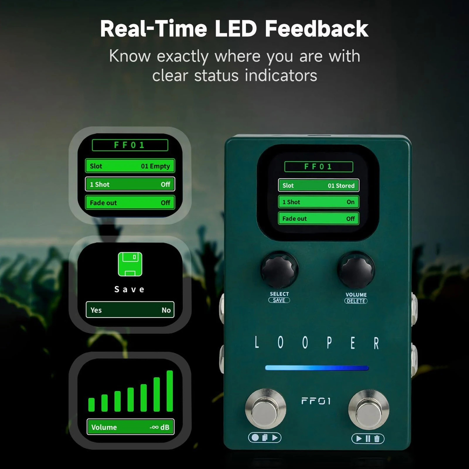 Guitar Effects Pedal Stereo Guitar Multifunctional Loop Pedal with 40 Storage Slot 160 Mins Looping for Electric Bass