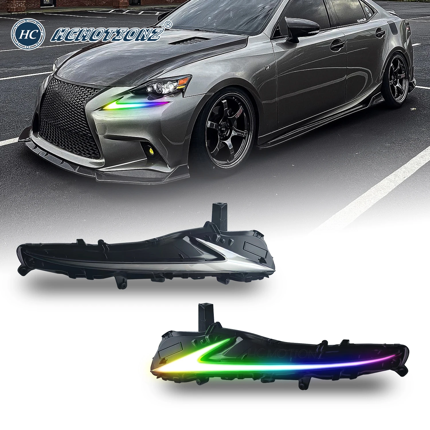 HCMOTIONZ RGB 주간 주행등, 렉서스 IS250 IS350 F 2013-2016 2017-2020 자동차 LED DRL 스트리머 방향 지시등, 다채로운 안개등