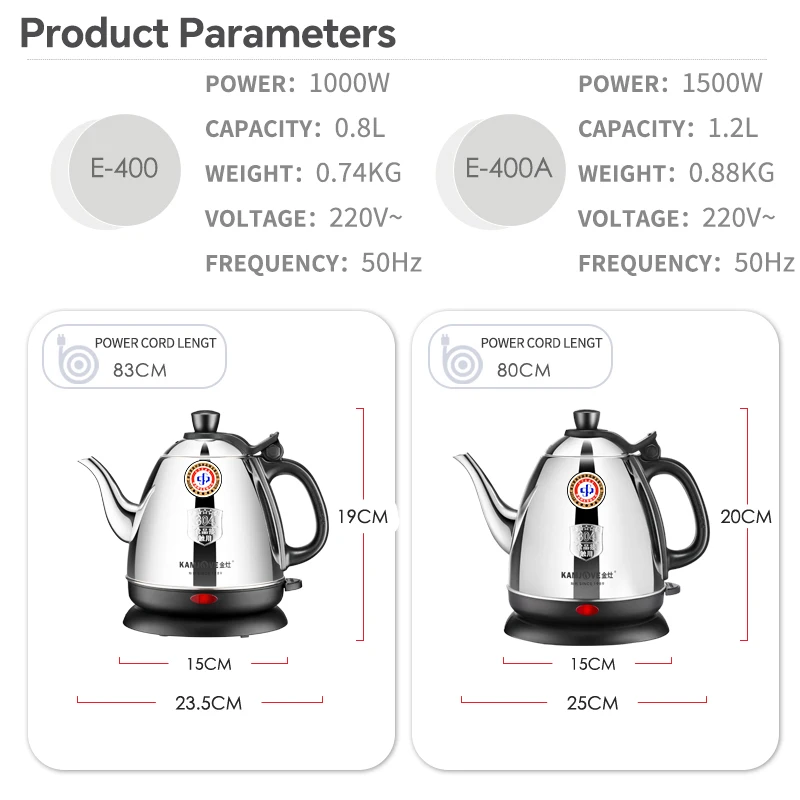 KAMJOVE Electric Kettle 304 Stainless Steel Smart Kettle 0.8L/1.2L Samovar Tea Coffee Electric Thermo Pot Kitchen Appliances tea kettle