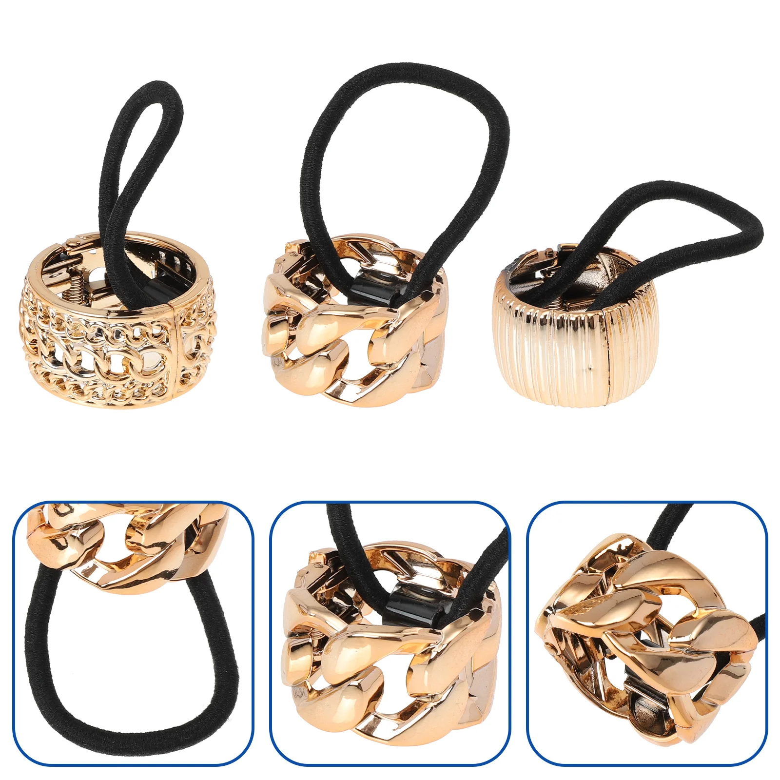 

6 Pcs Ponytail Button Holder Hair Band Buckle Rope Women Tie Gold Clips Pins