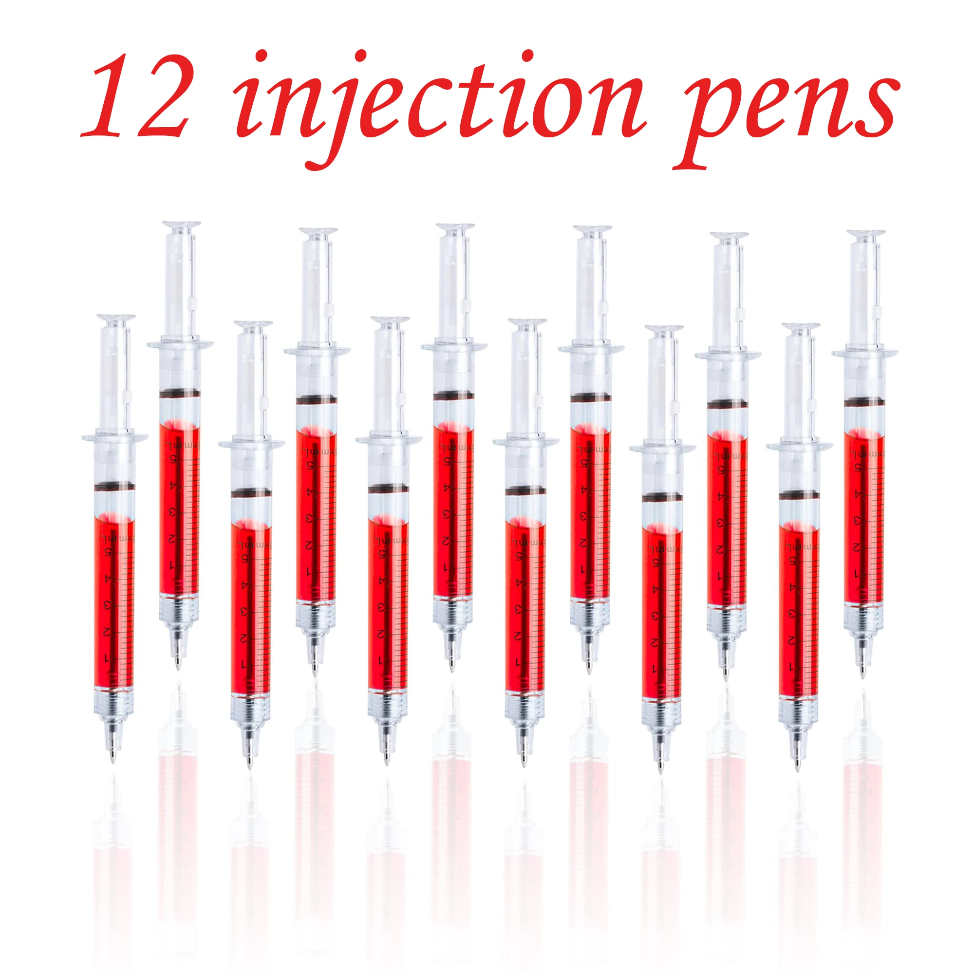 

12Pcs Red Injection Type Ball Point Pen Doctor Nurse Gift Liquid Pen Color Red Blue Transmission Syringe Pens