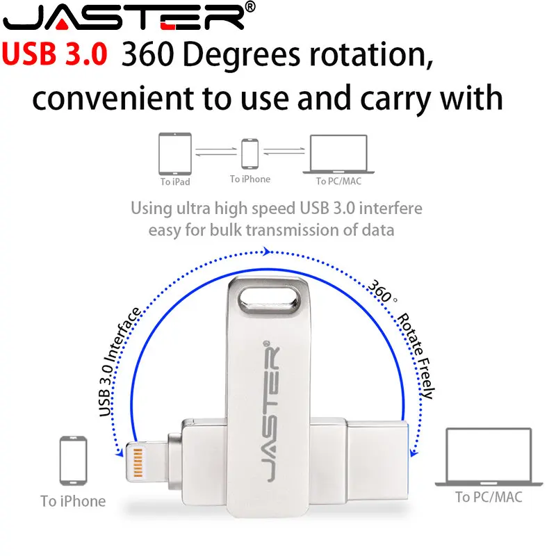 

Lightning 2IN1 USB 3.0 Flash Drives 256GB Pen Drive for iPhone 128GB Free Custom Logo Memory Stick 64GB Rotatable Pendrive 32GB