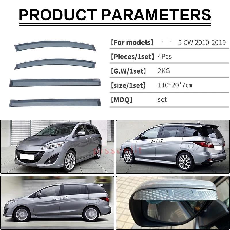 Accessories CP CR CW Window Visor Rear Window Roof Sun Rain Shade Vent Visor Spoiler Wing Shades Ventvisor for Mazda 5 1999 -