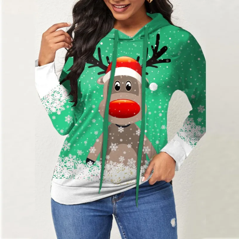 Autumn Winter Women's Pullover Hoodie Drawstring Solid Christmas Printing Lantern Polka Dot Long Sleeve Fashion Casual Tops