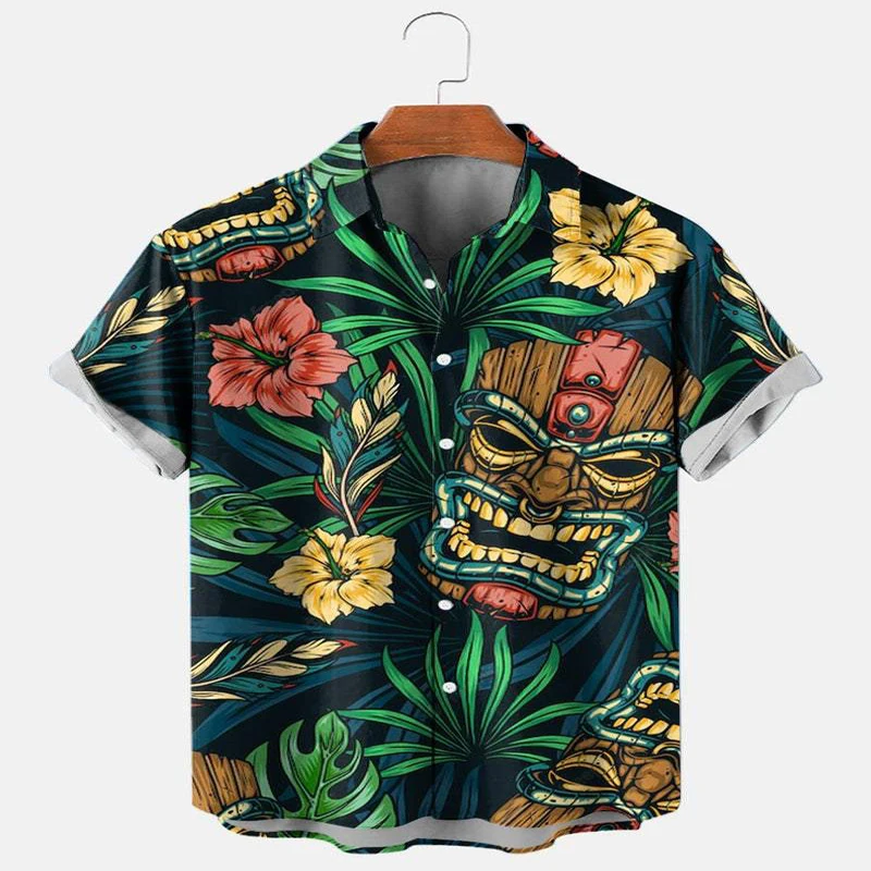 Hibiscus Tiki Palm Leaf Shirt 3D All Over Printed Hawaiian Shirt for Men and Women Casual Shirt Unisex