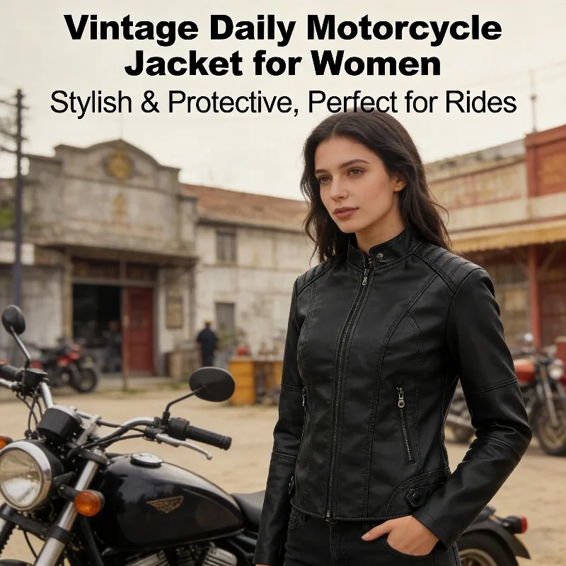 여성 슬림핏 PU 가죽 자켓, 봄 가을 얇은 오토바이 코트 스탠드 칼라 바이커 ..