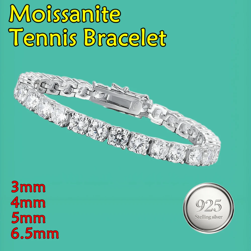 3-6,5mm S925 Sterling Silber Moissanit Armband für Damen und Herren Trendiges Tennis-Set für Handgelenk Essentials Uhrenarmband Accessoires