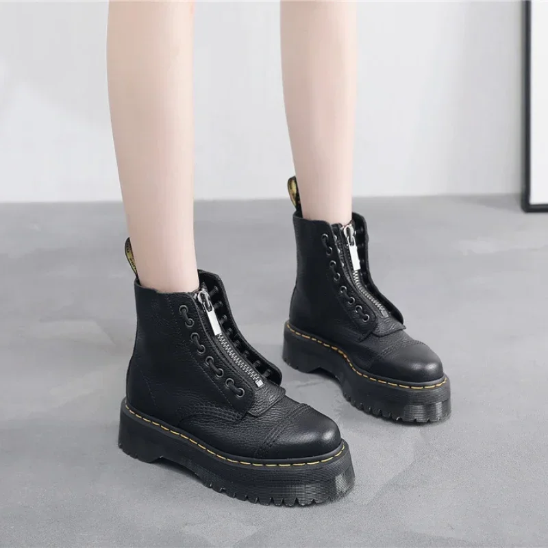 

Original Women Platform Boots Leather Men Thick Sole Ankle Sexy Female Punk Motorcycle Shoes Combat Booties Plus Size
