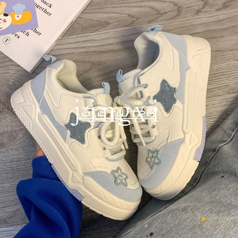 Blue White Sports Shoes Casual Platform Sneakers Women Kawaii Lolita Vintage Vulcanize Korean Fashion Designer Flats Footwear