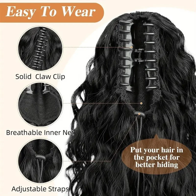 LUPU 14" Short Claw Ponytail Extension Wavy Curly Jaw Clip in Pony tails Hair Extension Natural Synthetic Hairpiece for Women