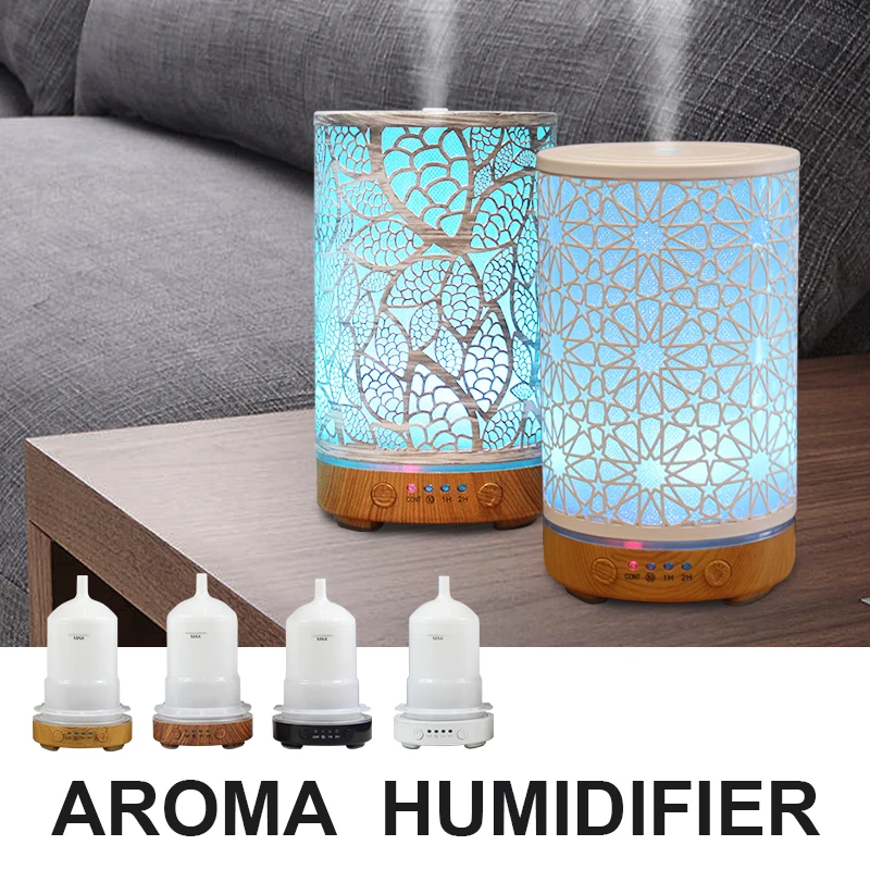 에센셜 오일 아로마 디퓨저 타이밍 기능, 중공 초음파 가습기, LED 조명 스마트 가전, 100ml