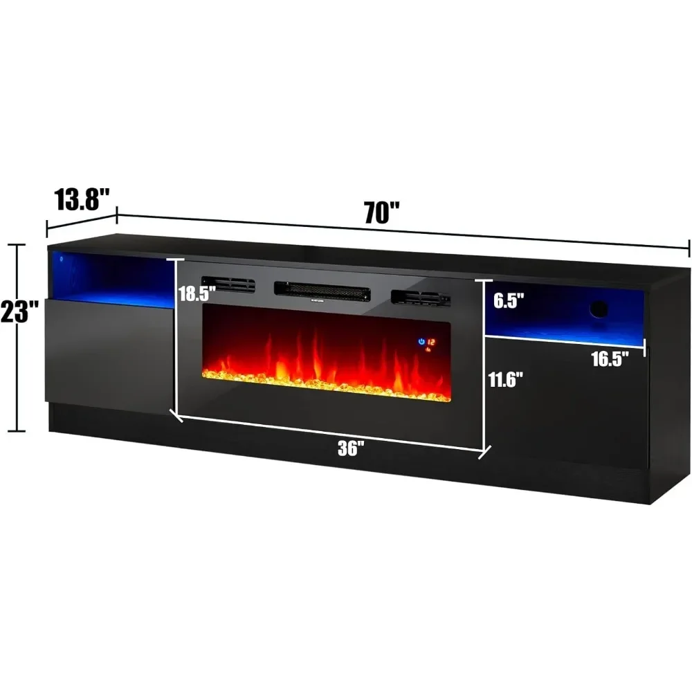 Media tv console table fireplace tv stand TV Stand with 36" Electric Fireplace, LED Light Entertainment Center, Entertainment Stand with Storage cabinet for TVs Up to 80"