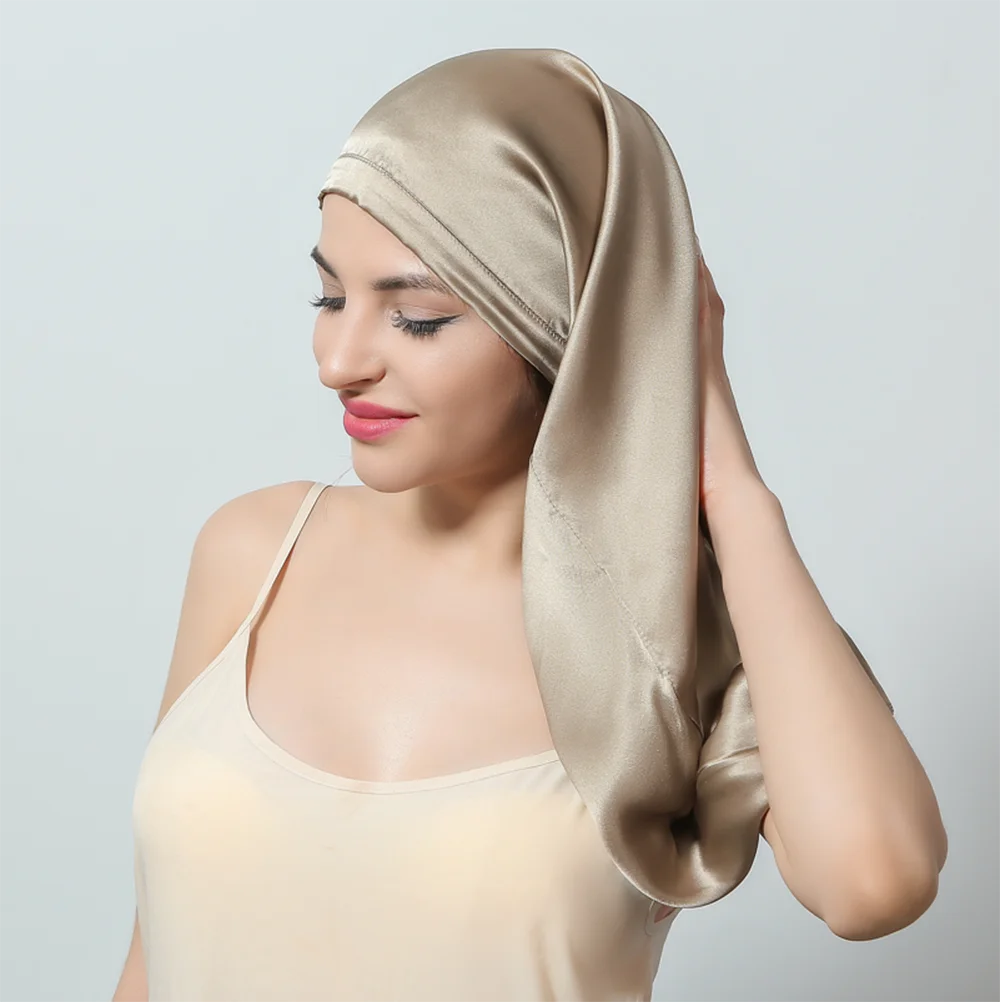 16 momme mulberry silk long sleeping hair cap