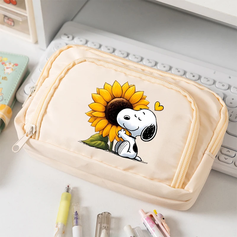 Snoopy Kawaii Pencil Case 3 Layers Pen Bag Large Capacity Korean Organizer Pouch for Student Back To School Supplies Stationery 5