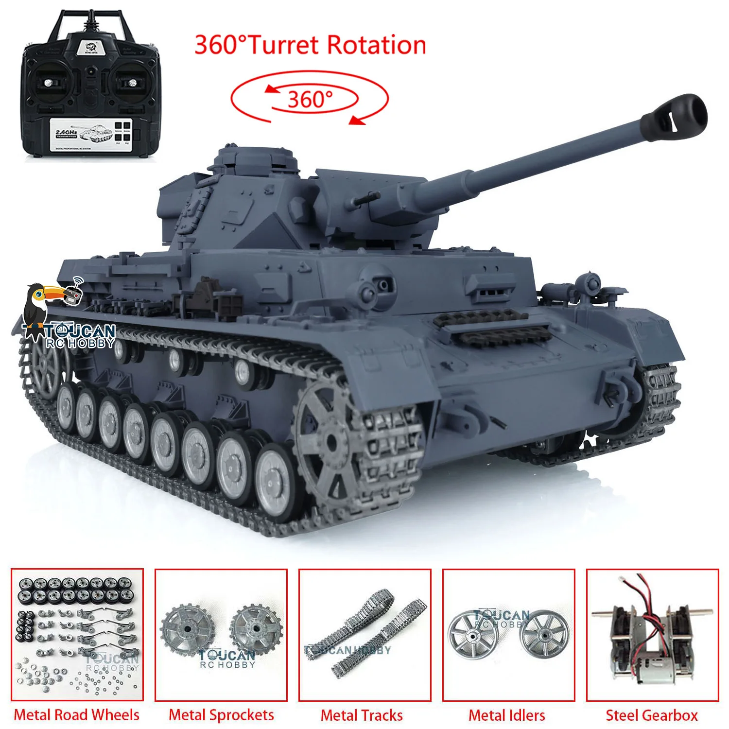 헝롱 1/16 무선 조종 탱크 7.0 커스텀 팬저 IV F2 3859 3858 메탈 트랙 휠 투칸 리모컨 장난감 TH17401