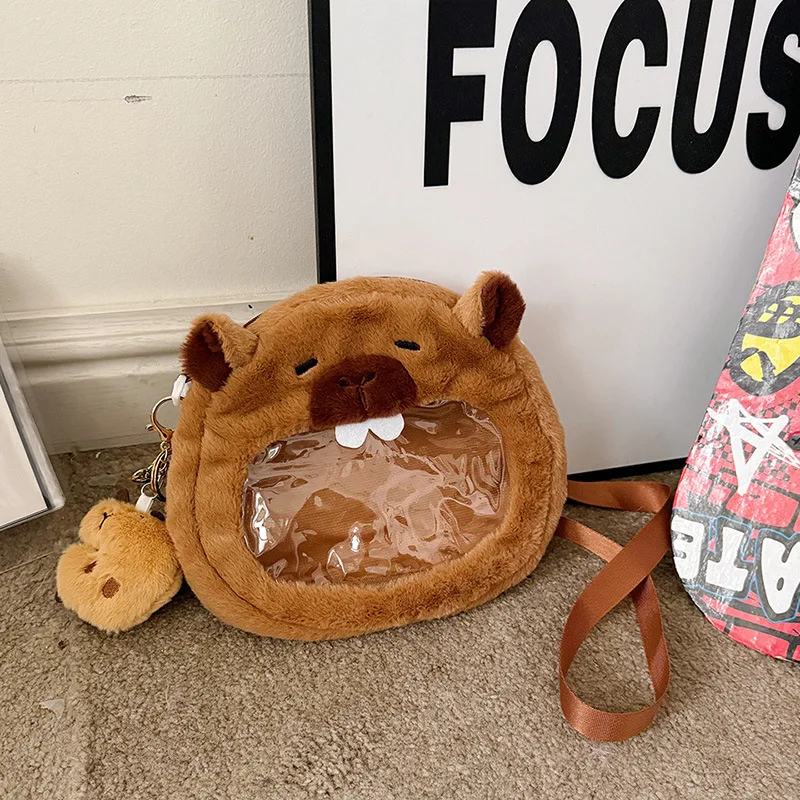 Kawaii Capybara Crossbody Bag Student Backpack Minimalist Portable Shoulder Bag Crossbody Bag Soft Plush Tote Bag