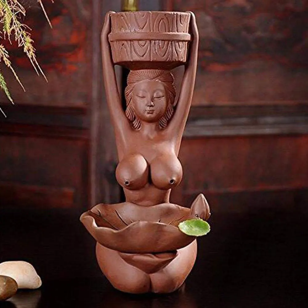 Backflow Waterfall Incense Burner Sex Lady Ceramic Naked Women Maid Body Incence Fountain Holder Aromatherapy Ornament Zen Decor image