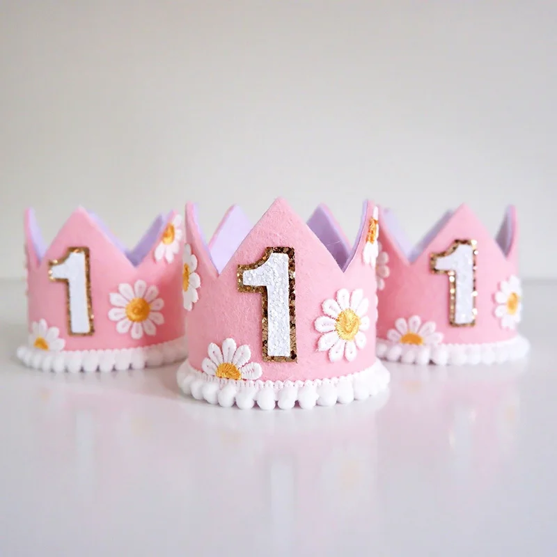Daisy Pattern Crown Hat Princess Baby 1st Birthday Photography Props Shower Decorative Party Product 1pc