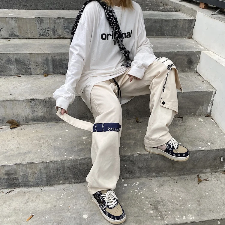 Punk Baggy Pants Goth Mall Black White Cargo Trousers Male Korean Preppy Cyber Paisley Grunge Harajuku Gothic Detachable Pants tactical cargo pants