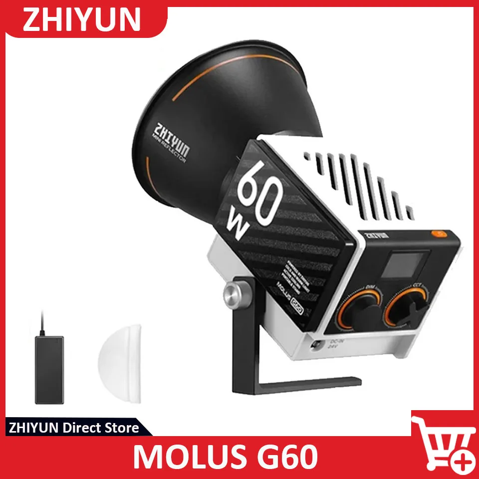 

ZHIYUN MOLUS G60 60w 2700-6500k Bi-color Video Light Smart App Control for Photography Studio Vlog Recording