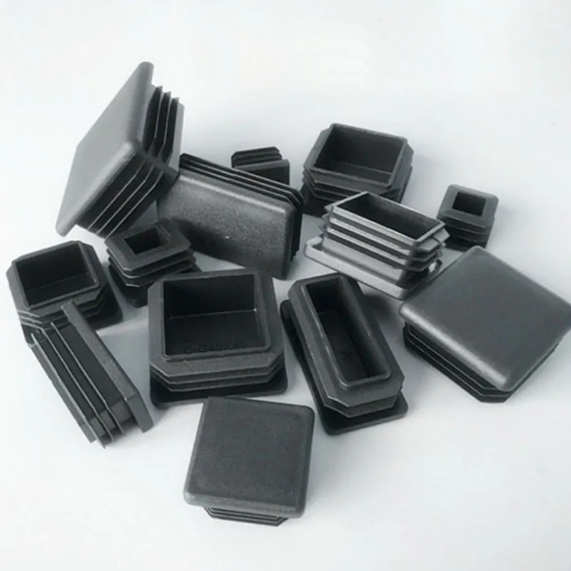 Black Plastic Blanking End Caps Rectangular Pipe Tube Cap Insert Plugs 4Pcs For Furniture Tables Chairs Foot Pads