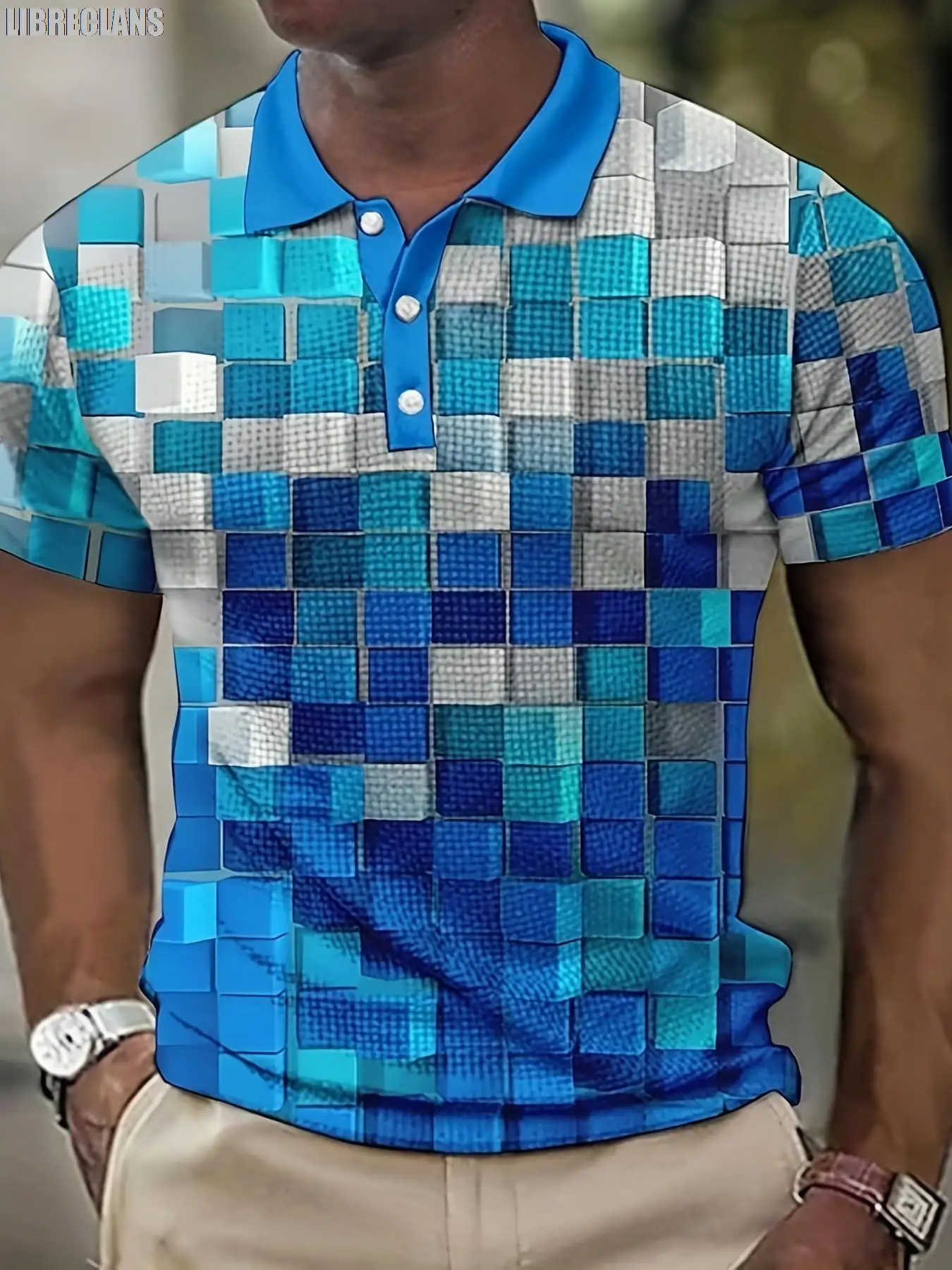 3D Men\'s Checker Print Polo Shirt Summer New Men\'s Short Sleeve Plus Size Fashion Lightweight Comfortable and Breathable Top