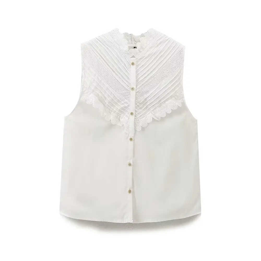 

Блузка женская кружевная с воротником-стойкой и открытыми плечами