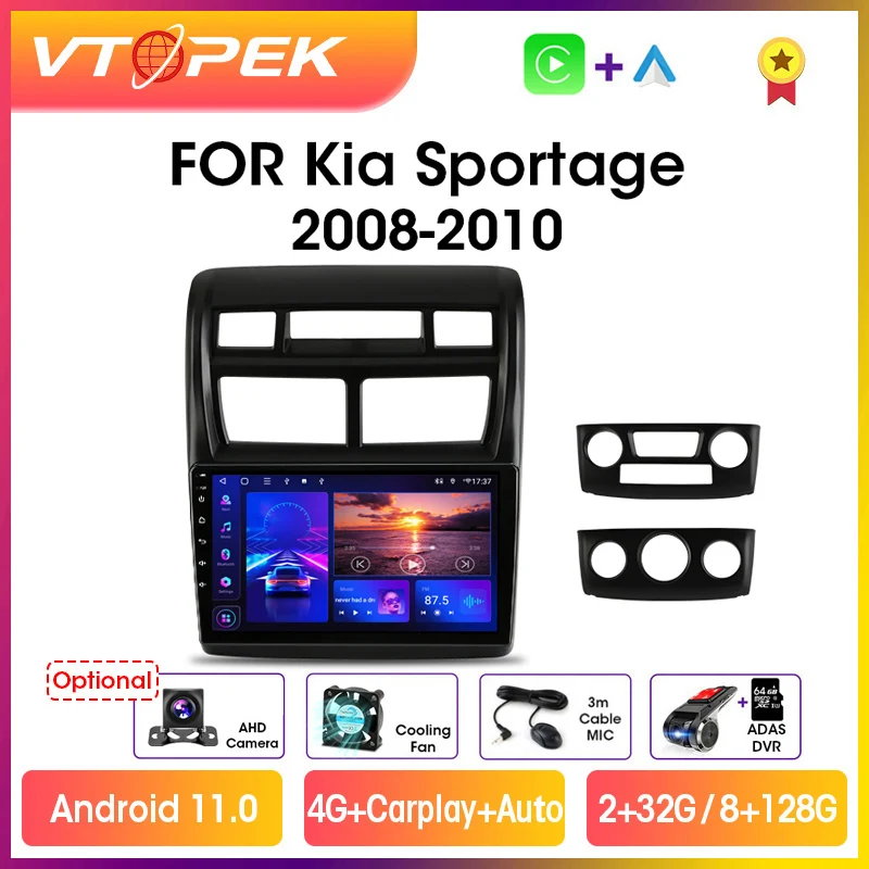 

Vtopek 9" 4G DSP Carplay 2din Android 11.0 Car Radio Multimidia Video Player GPS Navigation For Kia Sportage 2 2008 2009 2010