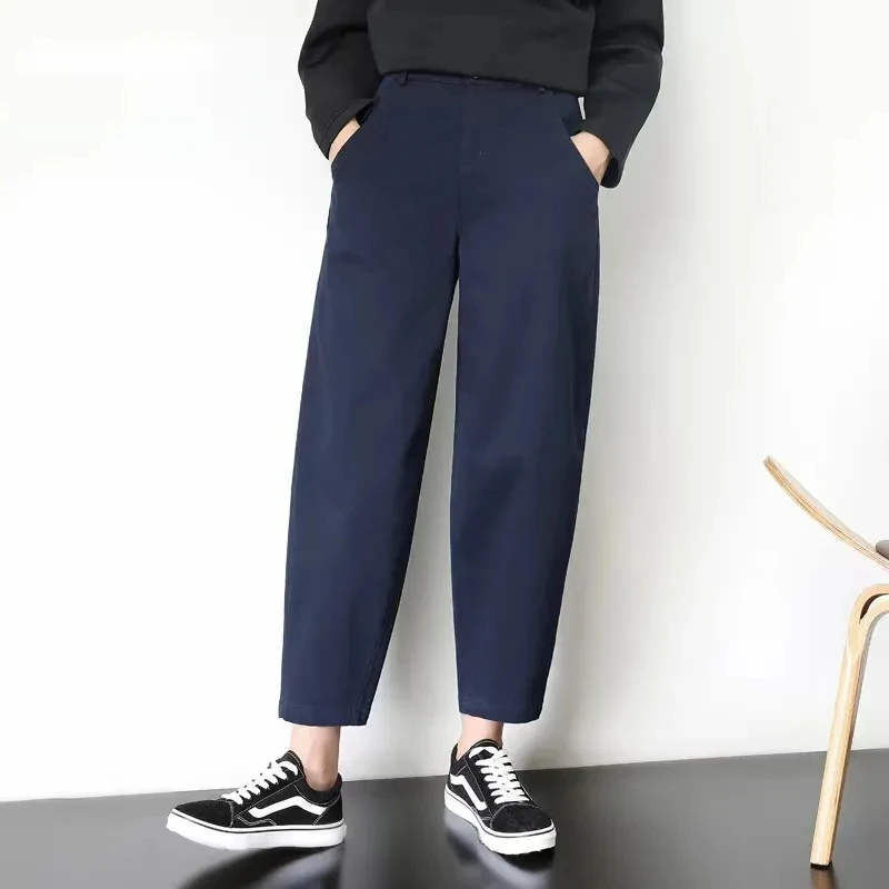 

Haren Pants Women Summer New Korean Fashion Elegance High Waist Loose Show Thin Straight Casual Nine Points Trousers Female 2023