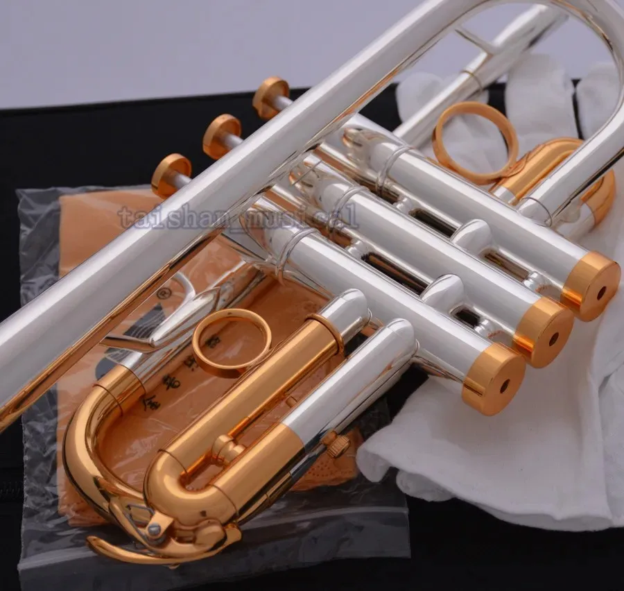 Professional Silver Gold Plated Eb/D Trumpet Horn Monel Valve 7C + 5C Mouthpiece