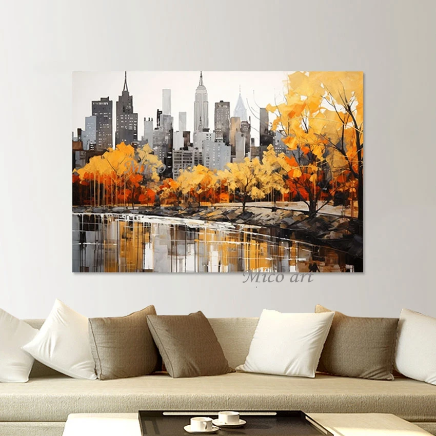 

3D Park Beautiful Scenery Painting Without Framed Tree Art Wall Hand Drawing Decorative City Building Abstract Canvas Picture