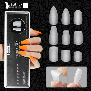 Beautilux 울트라 매트 캡슐 네일, 아몬드 스퀘어 코핀 스쿼발, 가짜 프레스, 젤 네일 팁, 미국 캡슐, 240 개/박스