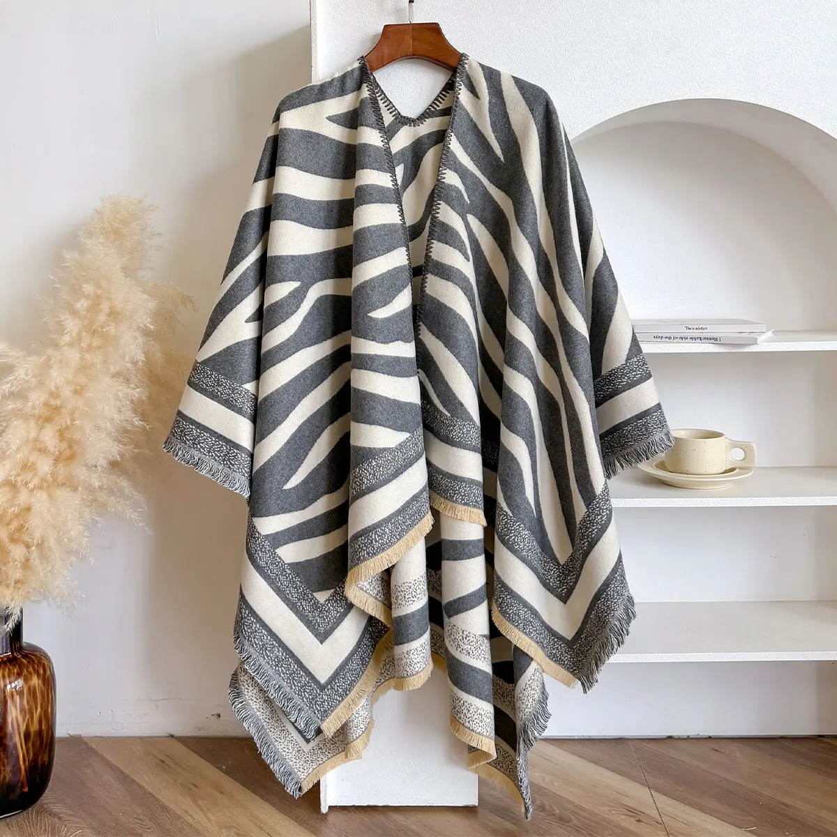 Elegant Women Streak Pashmina Scarves Fringe Winter Warm Fashion Designer Imitation Cashmere Two-Sided Scarf Blanket Shawls