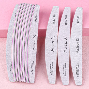 20/50Pcs Double Sided Nail File Buffer Block 80/100/180/240 Grit Washable Manicure Polisher Trimmer Grey Boat Polisher Tools