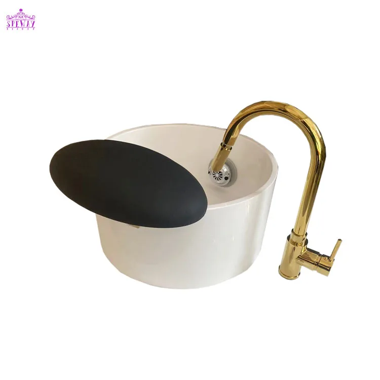 Factory Gold Salon Round Foot Spa Basin Pipeless Jet White Pedicure Tub Pedicure Sink With Led Light