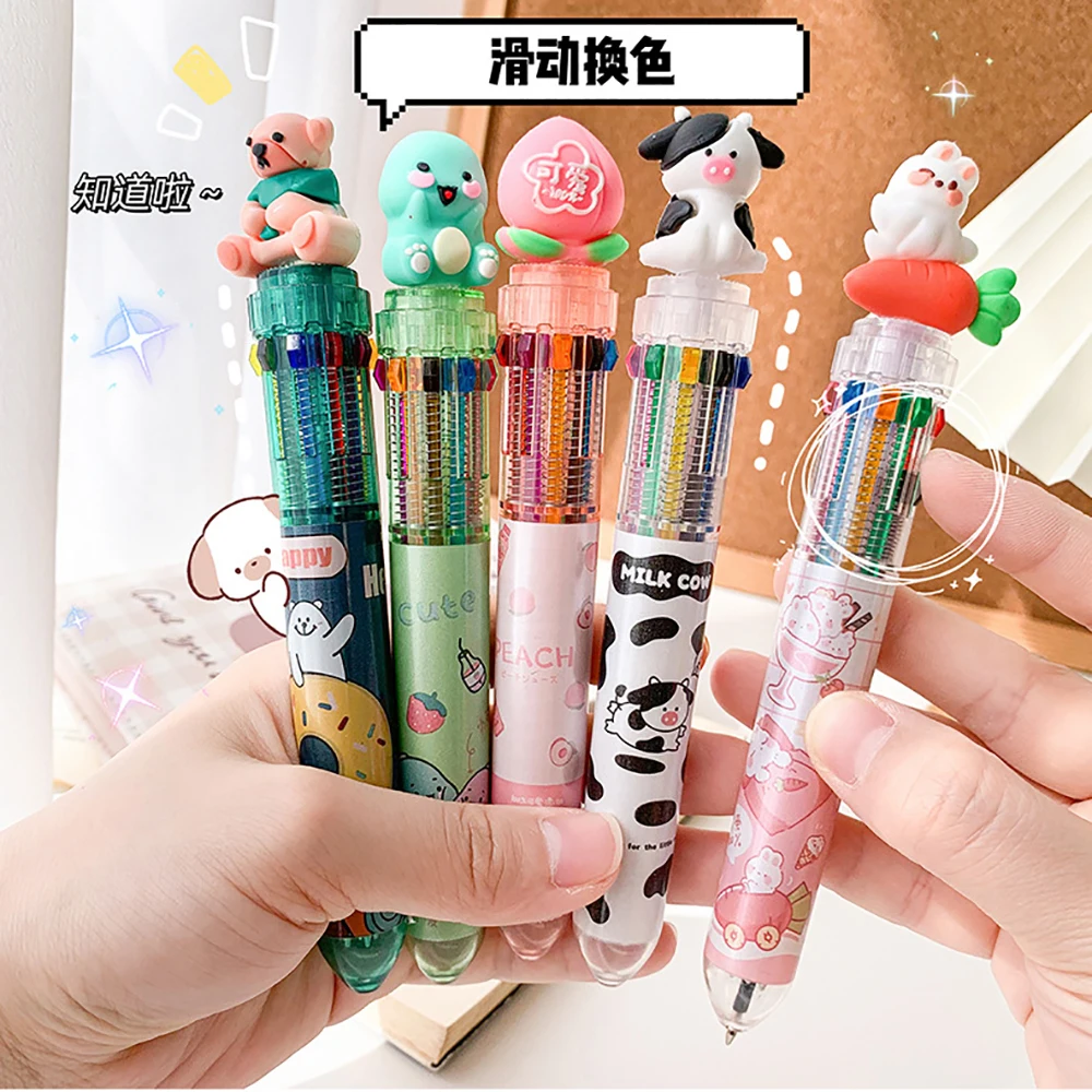 School Office Supply Stationery  Pen Multicolored Ballpoint - 10 Colors  Cute Cartoon - Aliexpress