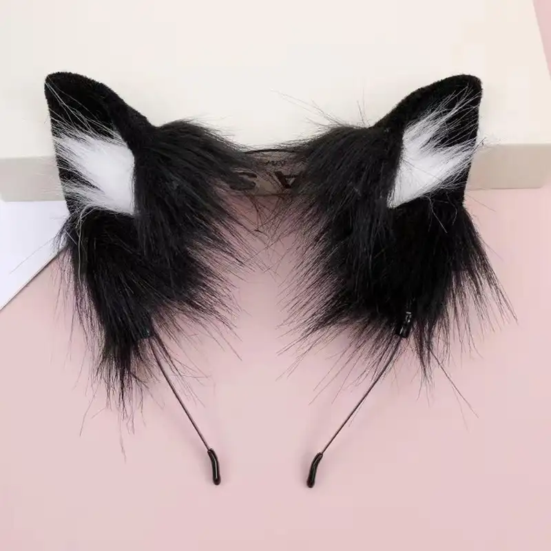 Plush Cat Ear Headband Cartoon Black Plush Hair Band Anime Cosplay Props Cute Hairband Headwear Party Hair Accessories - Image 8
