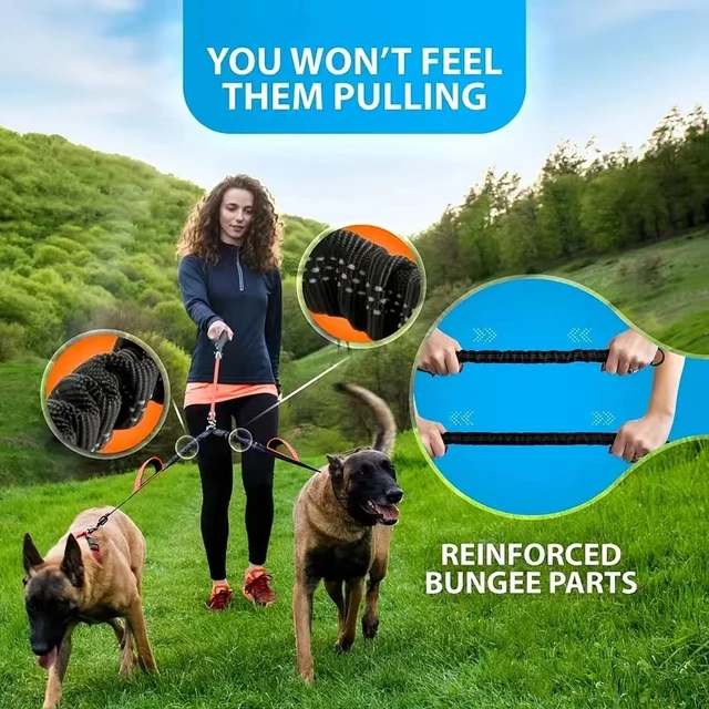 Dual Dog Leash Coupler - Comfort Padded Handles, No-Tangle, No-Pull Bungee Leash 3