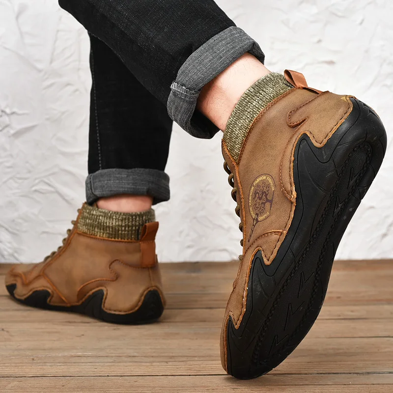 Golden Sapling Winter Boots Men Retro Leather Flats Casual Men's Boot Lightweight Footwear Leisure Party Footwear Male Work Shoe