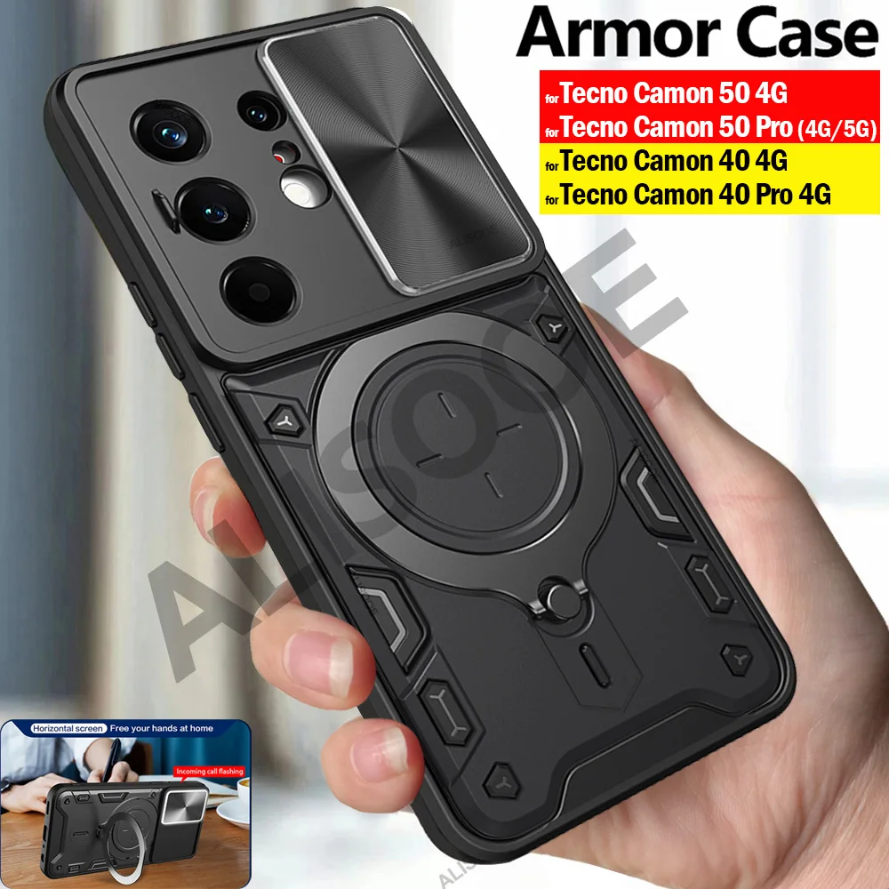 Magnetic Ring Stand Holder Phone Cover with Slide Camera Protection