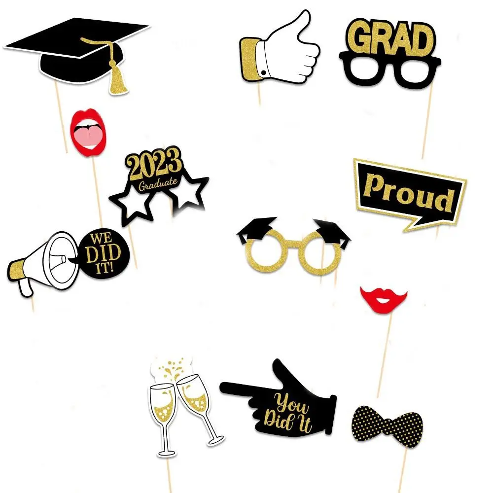 Congrate Graduation Selfie Photo Booth Props Paper Bachelor Cap Holder with Stick for Class Of Graduation Reunion 25pcs/set