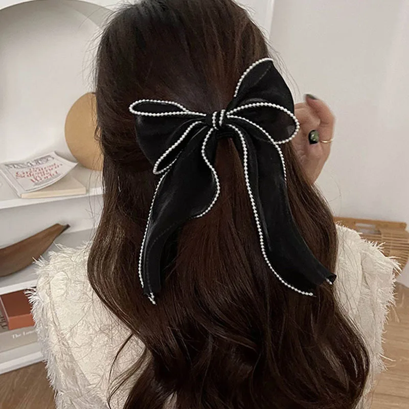 Fashion Butterfly Pearl Ribbon Hair Clips for Women Korean Design Elegant Bowknot Spring Hairpin Hair Accessories