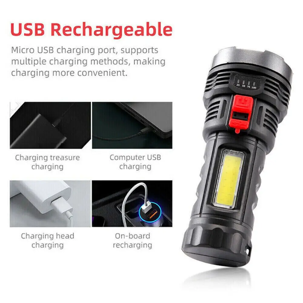 1/2pcs High Strong Power Led Flashlights Tactical Torch with Display Light USB Charging Camping Fishing Emergency Zoom Lantern