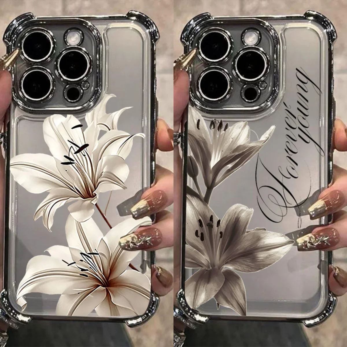 Elegant Lily Flower Plating Case with Air-Guard Corners Cover